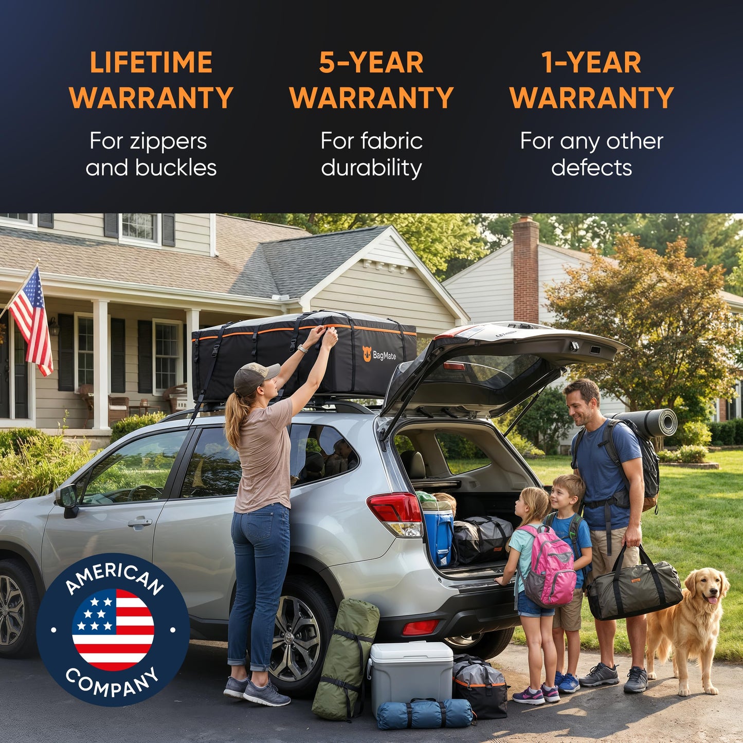 BagMate 19 Cubic Feet Roof Bag – Safety Tested Heavy-Duty Waterproof Rooftop Cargo Carrier for All Cars & SUVs (with or Without Rack) – Includes Protective Mat & Storage Bag – Military-Grade 840D PVC