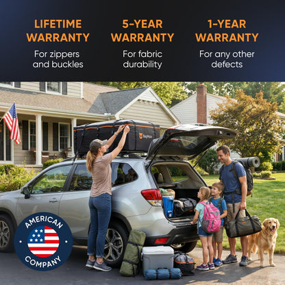 BagMate 19 Cubic Feet Roof Bag – Safety Tested Heavy-Duty Waterproof Rooftop Cargo Carrier for All Cars & SUVs (with or Without Rack) – Includes Protective Mat & Storage Bag – Military-Grade 840D PVC