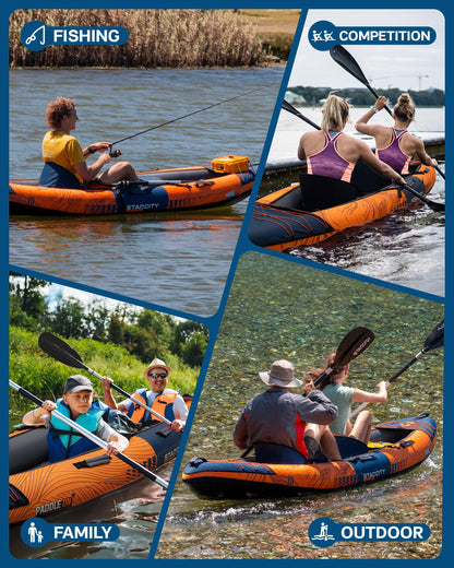 Kayak Inflatable Sit on Top Tandem Wide Stable Touring Fishing Performance 600 pound Capacity 12"2"*36"*13" for Lake Coastal Exploration Family Kayak Beginners Angler Kayak Adjustable Seat Footrest