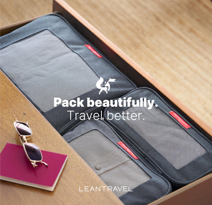 LeanTravel Compression Packing Cubes for Travel Organizers with Double Zipper (12-Pack Black-Blue)