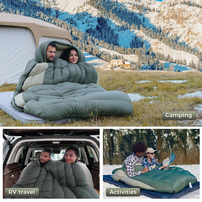 ATEPA Double Down Sleeping Bag, 23°F ISO Rated Cold Weather Sleeping Bags for Couples & Family, 700FP RDS Down Fill XXL Winter Camping Sleeping Bag for Car Camping, RV & Overlanding