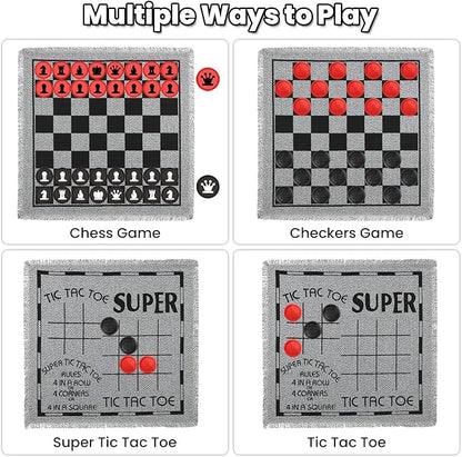 Giant 4 in 1 Chess SetJumbo Chess &amp Giant Checkers &amp Large Tic Tac Toe Giant Chess Board Game for Kids AdultsIncluding 2 Extra QueenLarge Checkers Rug Game Mat Indoor Outdoor Games Campin