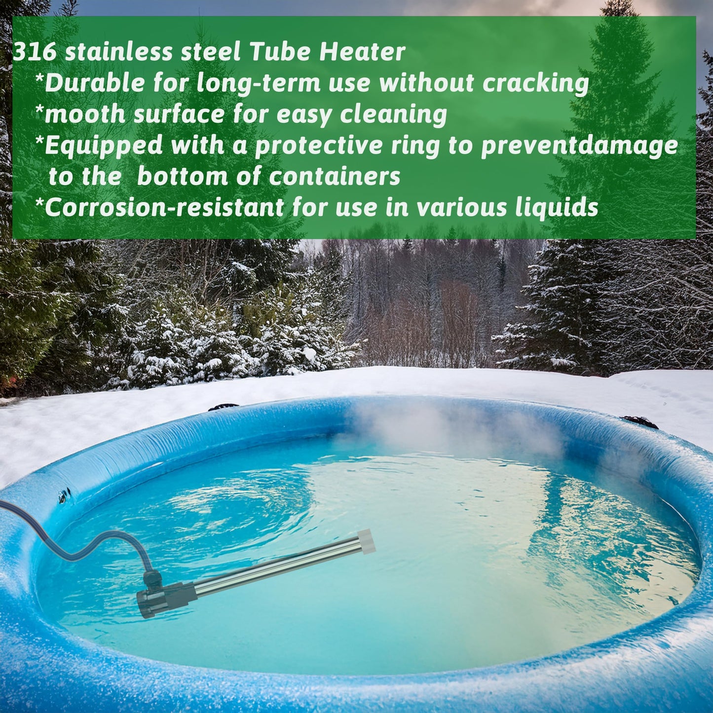 1500W Immersion Water Heater for Bathtub&Above Ground Pool – Portable Fully Submersible Electric Heater with WiFi Timer & Auto Shut Off to Swimming Pool, Tub, Bucket, Inflatable Pool & Baptistry etc
