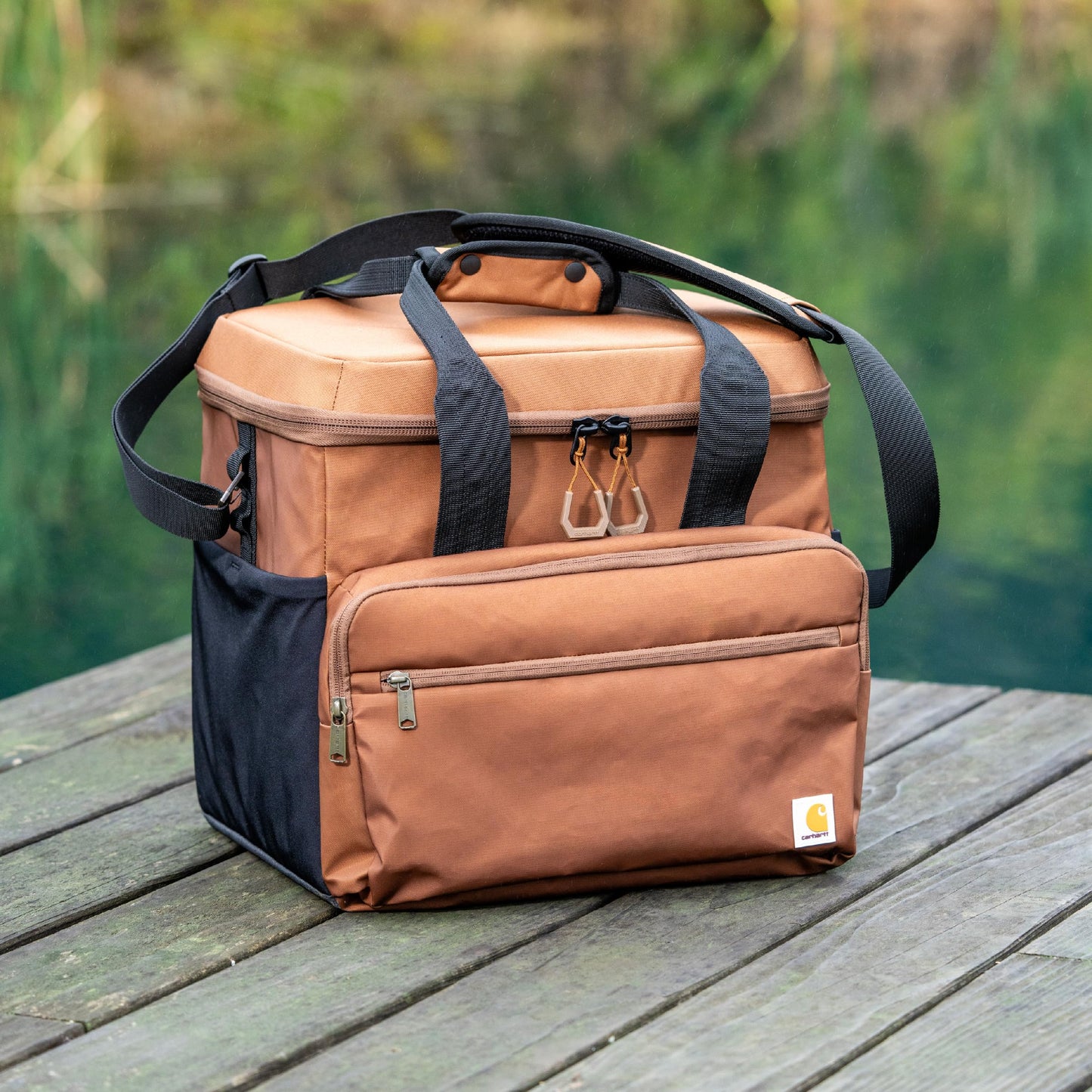 Carhartt Thick Foam Fully Insulated Cold Front Coolers, Premium Ice Retention, Durable Water Resistant Material W/Front Zippered Pocket, 24 Can Lunch Cooler, Oiled Walnut
