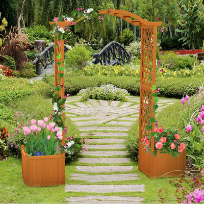 Moccha Wooden Garden Arbor with Planter - Outdoor Arbor Trellis for Climbing Plants, Roses, Vines, Outside Pergola Planter, Garden Arch for Lawn Backyard Wedding Ceremony Bridal Party (Natural)