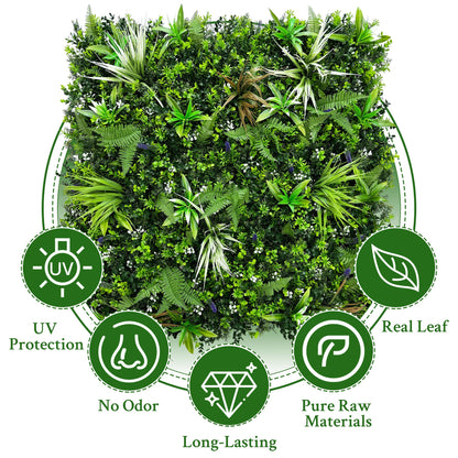 ODTORY Artificial Boxwood Topiary Hedges Panels: 20'' x 20'' 12P UV-Protected Privacy Faux Grass Backdrop Fence Screen for Patio, Balcony, Garden, Backyard Indoor Outdoor Green Wall Decor