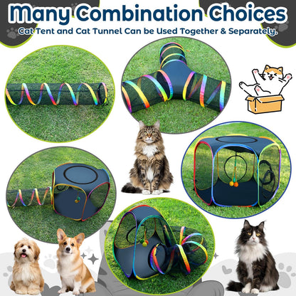 CypherX Outdoor Rainbow Cat Enclosure, 7-in-1 Portable Pop Up Cat Tents and Tunnels for Outside, Outdoor Catio Mesh Pet Playpen House, Large Playground for Large Cats and Other Animals