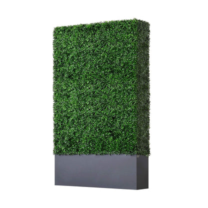 AGPL Upgraded Artificial Boxwood Hedge Wall with Dark Gray Stainless Steel Planter Box (79" Height 48" Width 12" Deep) Room Divider and Privacy Wall (79)