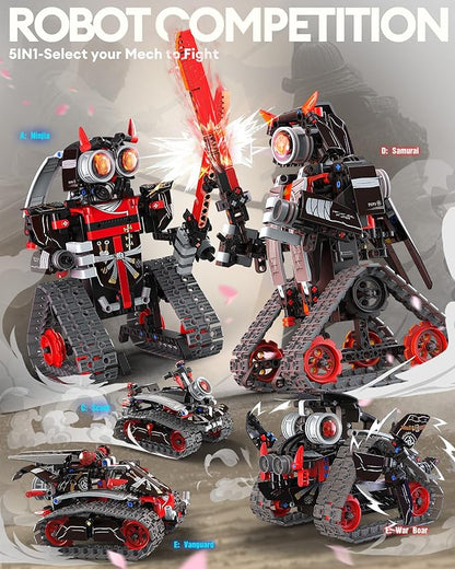 5 in 1 STEM RC Robot Building Kit APP &amp Remote Control Samurai/Ninja Blocks 419 Pcs Erector Set RC Toy for Kids DIY Build Science Educational Gift for Age 6 7 8 9 10 11 12+ Boys &amp Girls
