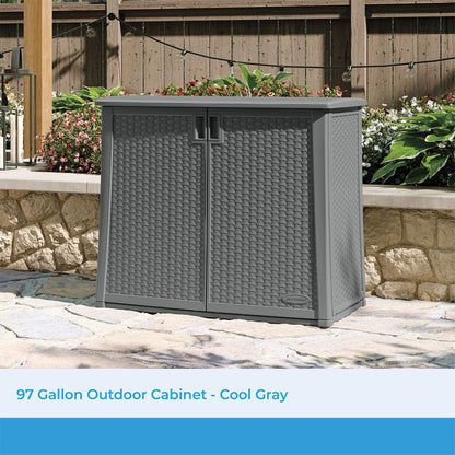 Suncast Resin Outdoor Storage Cabinet, Cool Gray Wicker Resin Outdoor Cabinet, Weatherproof, Lockable Outside Storage for Patio, Deck, Balcony, Porch, Backyard, or Garden, Made in The USA
