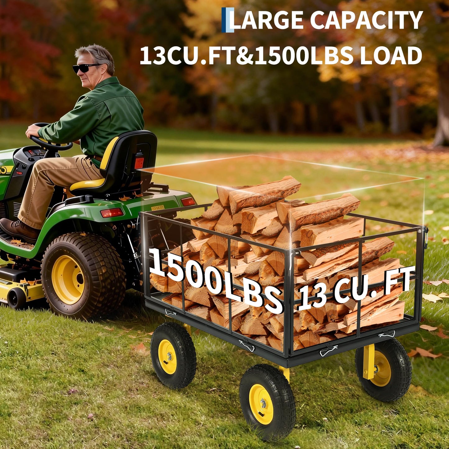 Heavy Duty 1500 Lbs Capacity Mesh Steel Garden Cart Folding Utility Wagon with Removable Sides, Garden Cart on Wheels for Gardening Soil, Tools, and Plant Transport