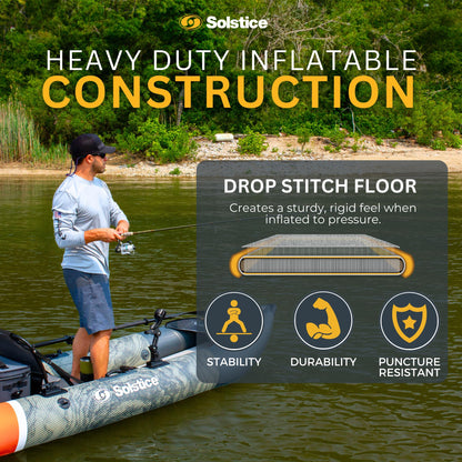 Solstice Inflatable Kayak Boat – Durable, Portable & Adventure-Ready, Heavy Duty PVC – Adjustable Seats, Accessory Mounts, Skeg & Pump Included, Fishing, 1-2 Person Tandem, Scout, Camo, 12'6"