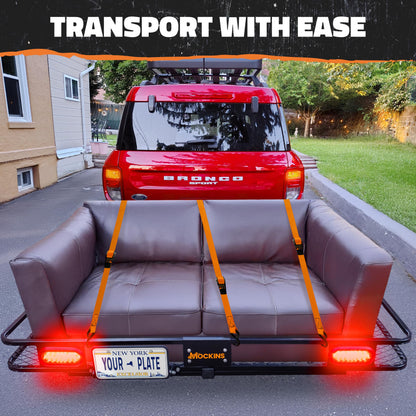 Mockins 72"x36"x6" XXL Folding Trailer Hitch Cargo Carrier w/Rear Lights & Plate Bracket | All-Weather Steel Luggage Rack for SUV Car & Truck | 500Lbs Cap Cargo Racks for Trailer Hitch & Accessories