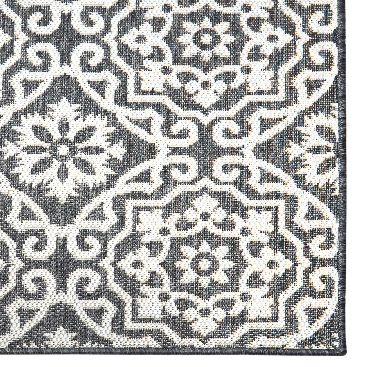 Nicole Miller New York Patio Country Julia Transitional Geometric Indoor/Outdoor Area Rug, Black/Grey, 7'9"x10'2"