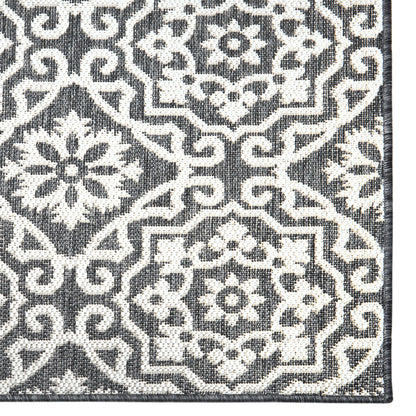 Nicole Miller New York Patio Country Julia Transitional Geometric Indoor/Outdoor Area Rug, Black/Grey, 7'9"x10'2"