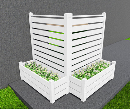 Qikdesign No-Dig Air Conditioner Fence 36""W X 45""H White Vinyl Privacy Fence with Planter Box for Trash Can Pool Equipment (2 Panels), VPFS3645-ND