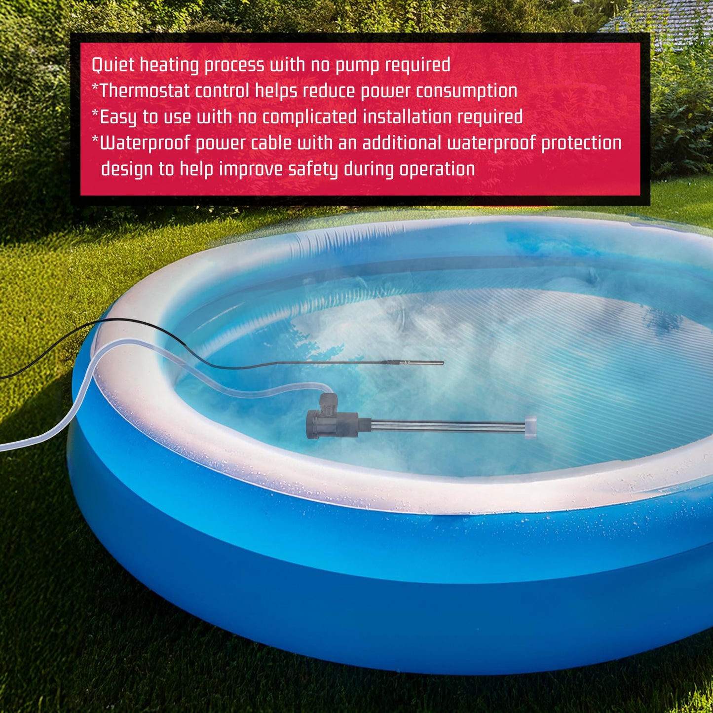 YLboyLIAN 3000W Titanium Immersion Water Heater Portable Electric Pool & Bathtub Fully Submersible Water Heater with GFCI, Temp Control for Hot Tub, Above Ground Pool, Baptistry, Above Ground Pool