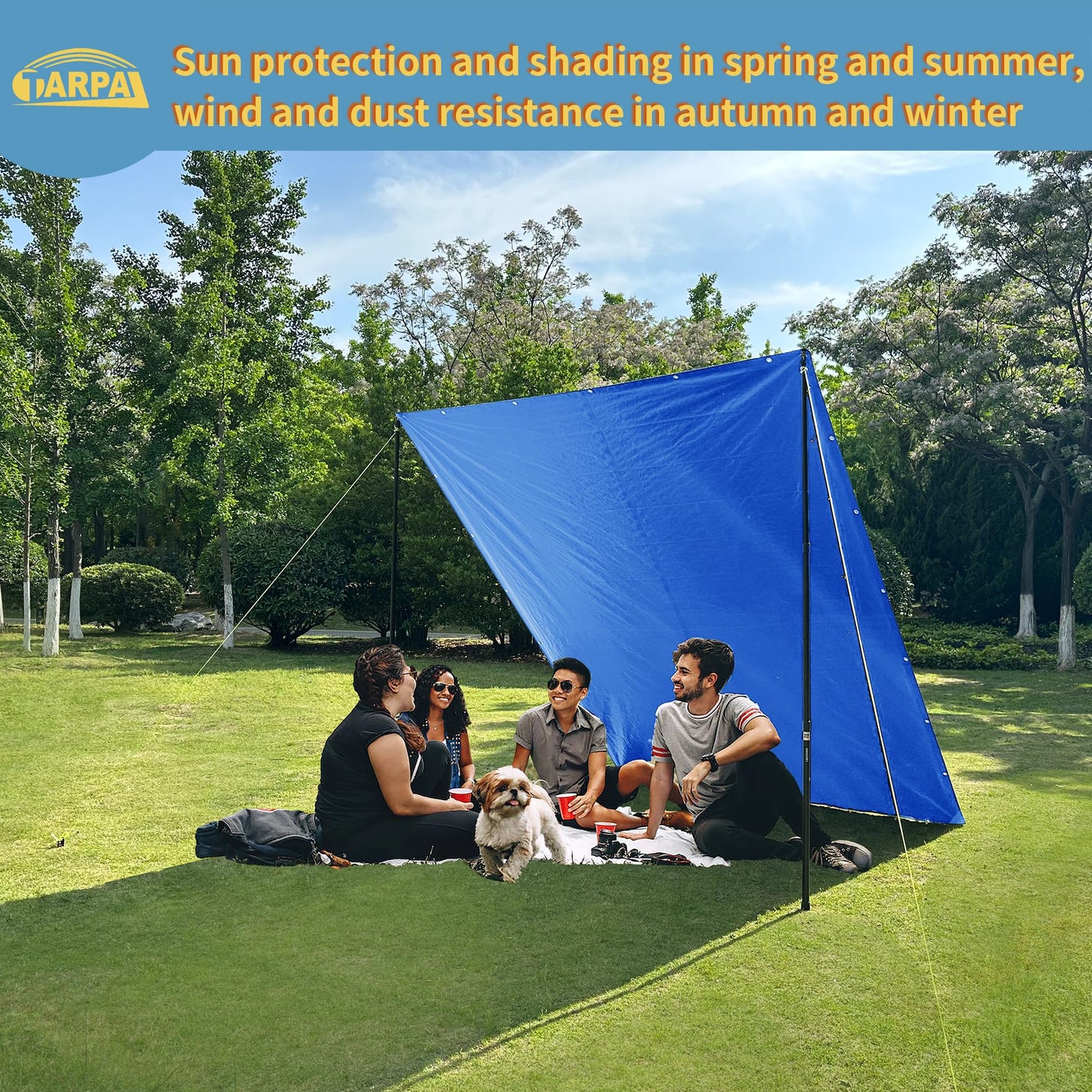 TARPAL 40x40 feet Blue tarp, 8mil Medium Duty tarps Waterproof, Tear Resistant with Metal Grommets, Suitable for Outdoor Tent Emergency rain Cover,Floor tarp,and Other uses.