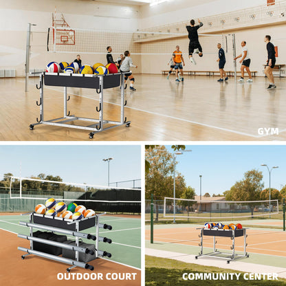 MR Volleyball Equipment Cart, Heavy-Duty Volleyball Gear Storage Trolley with 4 Removable Baskets & Lockable Wheels, Portable Volleyball Cart for Balls, Pads, Nets & Training Aids