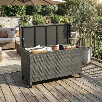 Wicker Deck Box, 125 Gallon All-Weather Outdoor Storage Box, Rattan Storage Bin for Patio Furniture, Outdoor Cushions, Pool Storage and Garden Tools, Grey