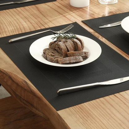 Leetaltree Black Frame Placemats Set of 8 - Heat Resistant Non-Slip Place mats for Dining Table, Washable Durable PVC Vinyl Woven Table Mats（Black Frame, 8）