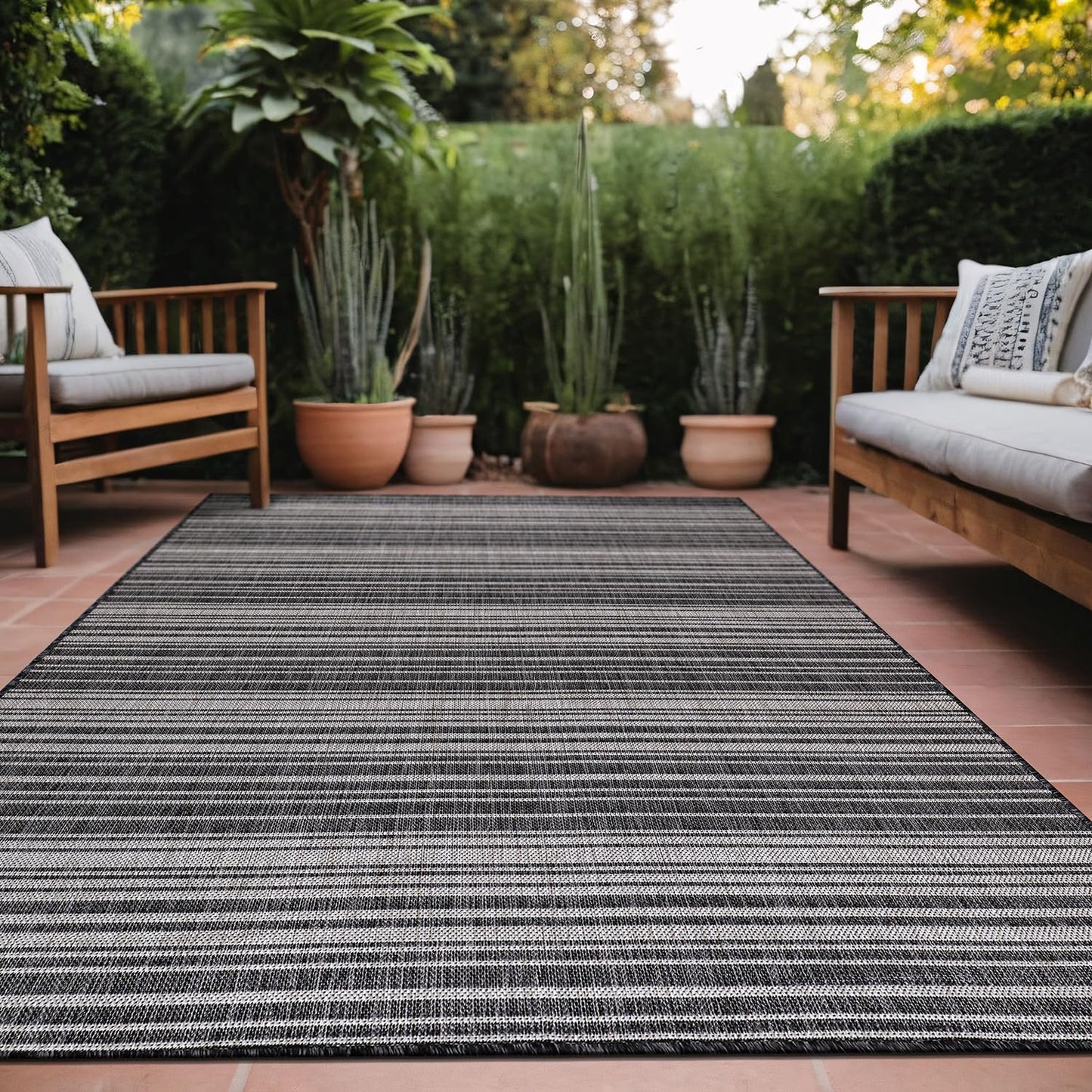 Luul Home Stripe Outdoor Rug 10x14 Washable Outside Carpet for Indoor Patio Porch Waterproof Easy Cleaning Non Shedding Area Rugs Dark Gray 10 x 14