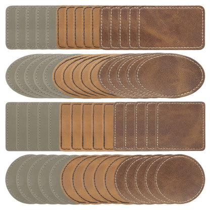 MECCANIXITY Blank Leatherette Patches, Faux Leather Hats Patches Sets with Adhesive Iron-on Heat Press Engraved for Hats DIY Fabric Repair Sew(Light Brown/Brown/Khaki, Pack of 60)