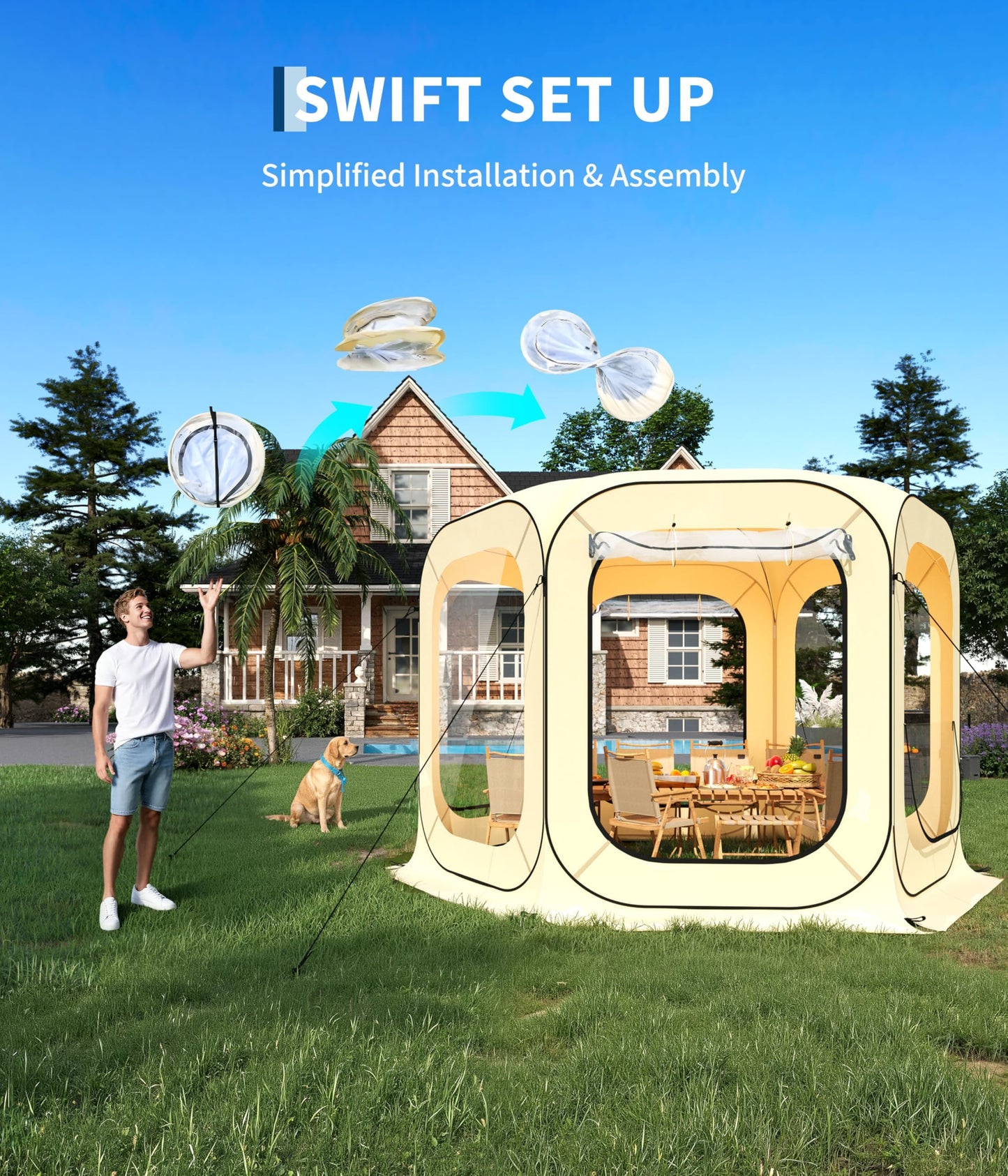 Instant Outdoor Clear Bubble Tent Pop Up Bubble Tent 10-12 Person Portable Screen House Room All Weather Sport Tents Instant Rainproof Camping Sun Shelter Coldproof for Sports Events Patio Fishing