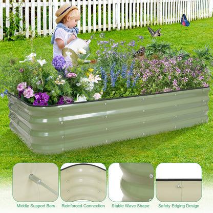 1MORE Raised Garden Bed -5X3X1 Galvanized Planter Box for Outdoor Gardening,4 in 1 Modular Raised Bed Kit with Protective Tape, Gloves for Herb,Ideal for Vegetables and Plants.Green-1Pack