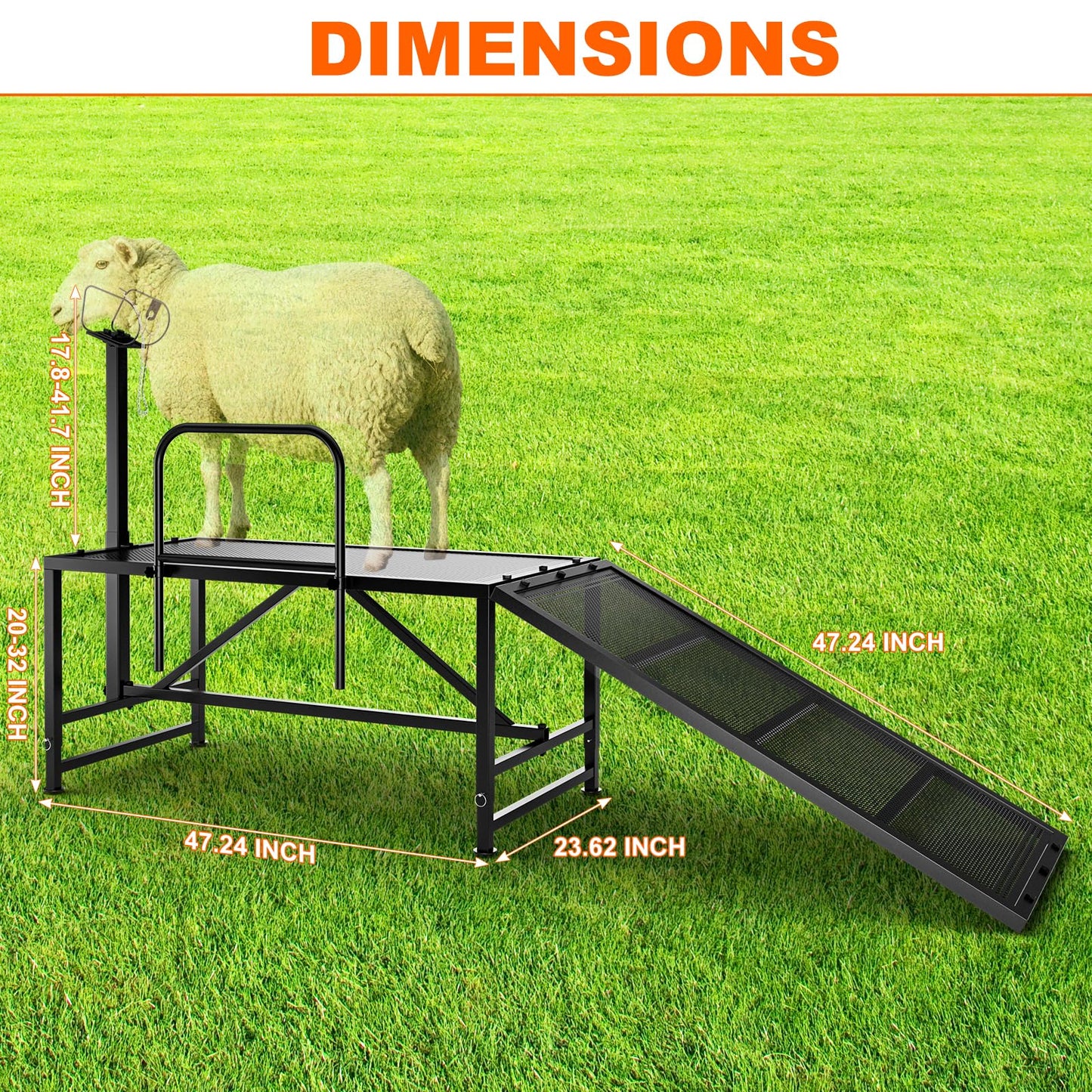 ZUIWAN Heavy Duty Sheep Trimming Stand with Ramp - Adjustable Livestock Grooming & Milking Stand for Goat, Sheep Shearing and Milking Frame