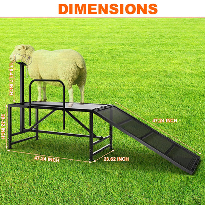 ZUIWAN Heavy Duty Sheep Trimming Stand with Ramp - Adjustable Livestock Grooming & Milking Stand for Goat, Sheep Shearing and Milking Frame