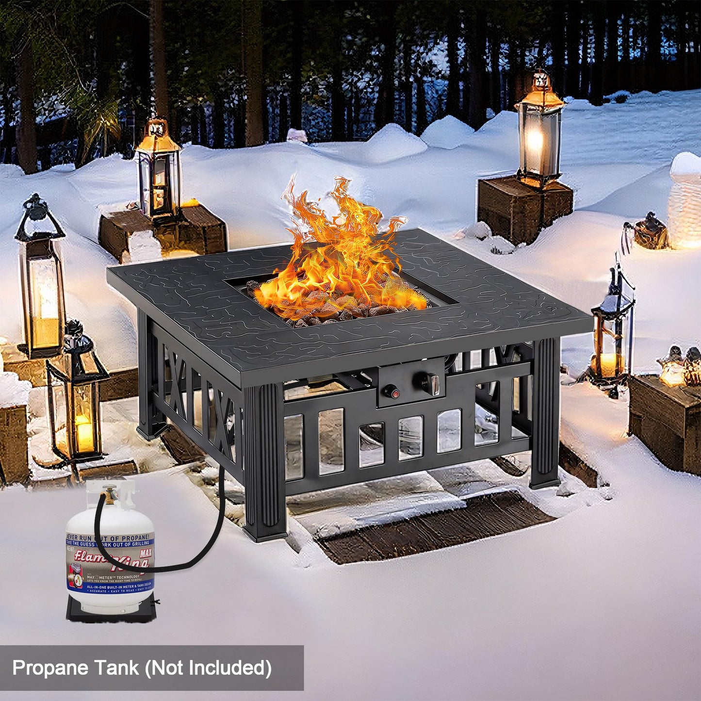 VECELO Propane Fire Pit, 30 Inch Outdoor Gas Fire Table, 50,000 BTU Square Firepit with Lid and Lava Rock, Adjustable Flame Steel Fire Table for Outdoor, Patio, Backyard, Party, Black