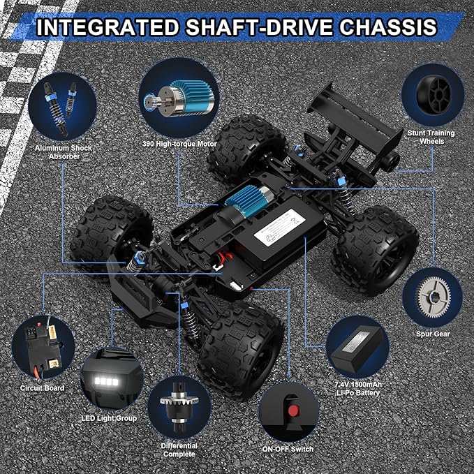 1/16 4X4 High-Speed 50+KM/H(Peak) RC Cars Monster Truck - 390 Motor Durable axle &amp Suspension RC Truck | 3000mAh Batteries | rc Cars Toys Easter Birthday for Teens Aged 14+