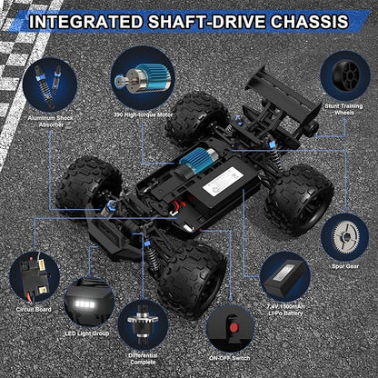 1/16 4X4 High-Speed 50+KM/H(Peak) RC Cars Monster Truck - 390 Motor Durable axle &amp Suspension RC Truck | 3000mAh Batteries | rc Cars Toys Easter Birthday for Teens Aged 14+