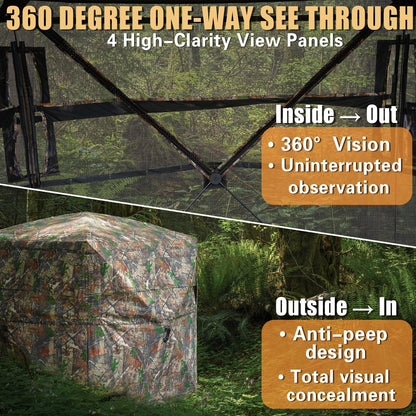 Beviliu Hunting Blinds 360 Degree See Through Ground Blind for Turkey Hunt, 2/3/4 Person Hunting Gear, Turkey Hunt Accessories Camouflage Portable Pop Up Deer Blinds for Hunt