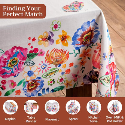 Maison d' Hermine Table Cloth Square Table 100% Cotton 54 x 54 Inches Tablecloth Reusable Decorative for Dining Kitchen Farmhouse Home Gifts for Mothers Day Spring Summer- Happy Florals -High Summer