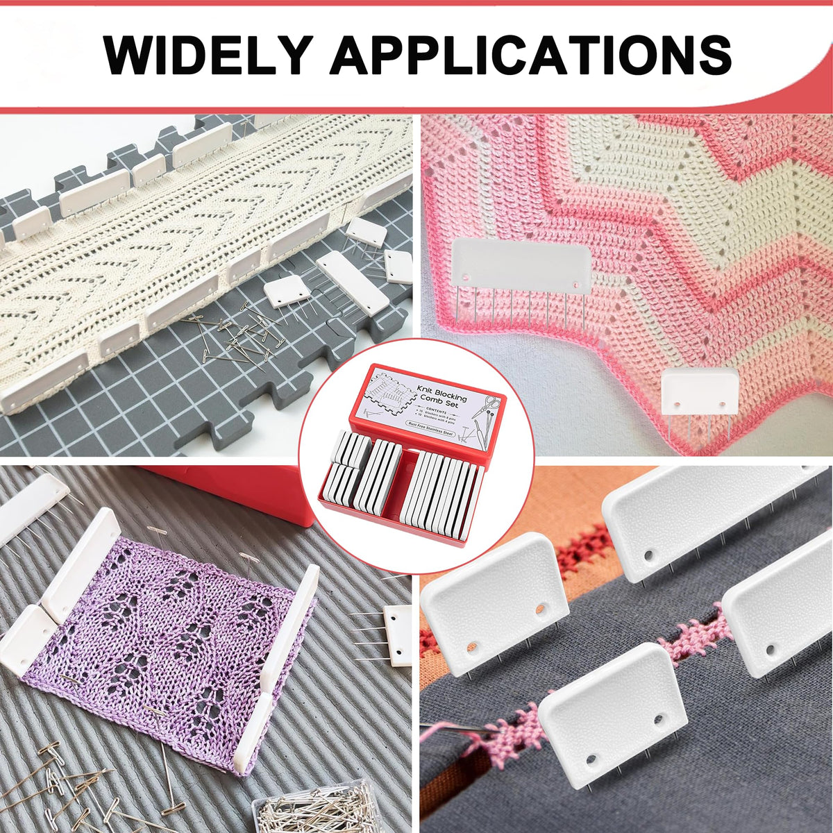 Knit Blockers Pins Kit, 25Pcs Knit Blocking Combs & 30 T-pins for Knitting Blocking Board Mats, Crochet Knitting Pins for Crochet Projects Sewing Lace Needlework Projects Tool (White)