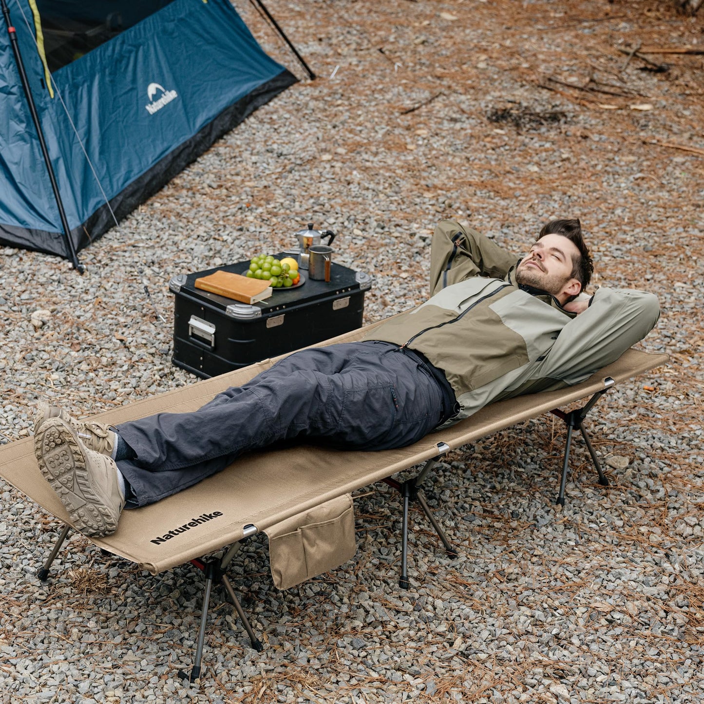 Naturehike ArmyWild Folding Camping Cot, Height Adjustable Ultralight Widen Backpacking Cot, Portable Camping Bed for Camping Hiking Travel Home（Upgraded Khaki）