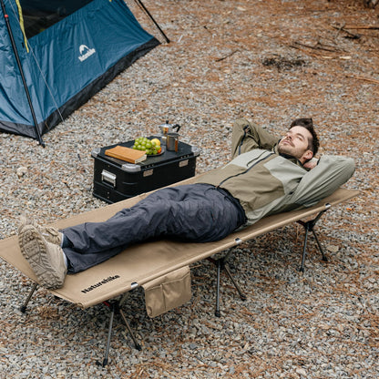 Naturehike ArmyWild Folding Camping Cot, Height Adjustable Ultralight Widen Backpacking Cot, Portable Camping Bed for Camping Hiking Travel Home（Upgraded Khaki）