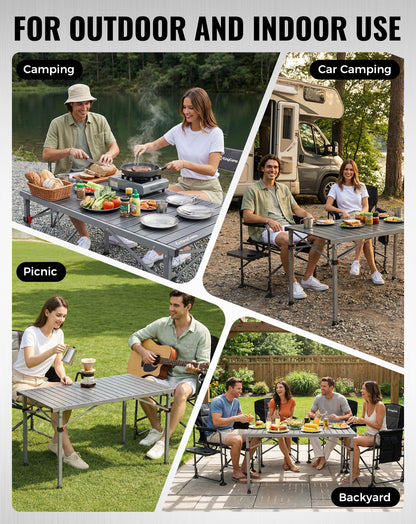 KingCamp Folding Camping Table Foldable Loads 265 Lbs, 42.1"× 27.6" Portable Table 3 Adjustable Height Aluminum Roll Up Camp Table with Carry Bag for Camping Picnic BBQ Backyard, Indoor & Outdoor
