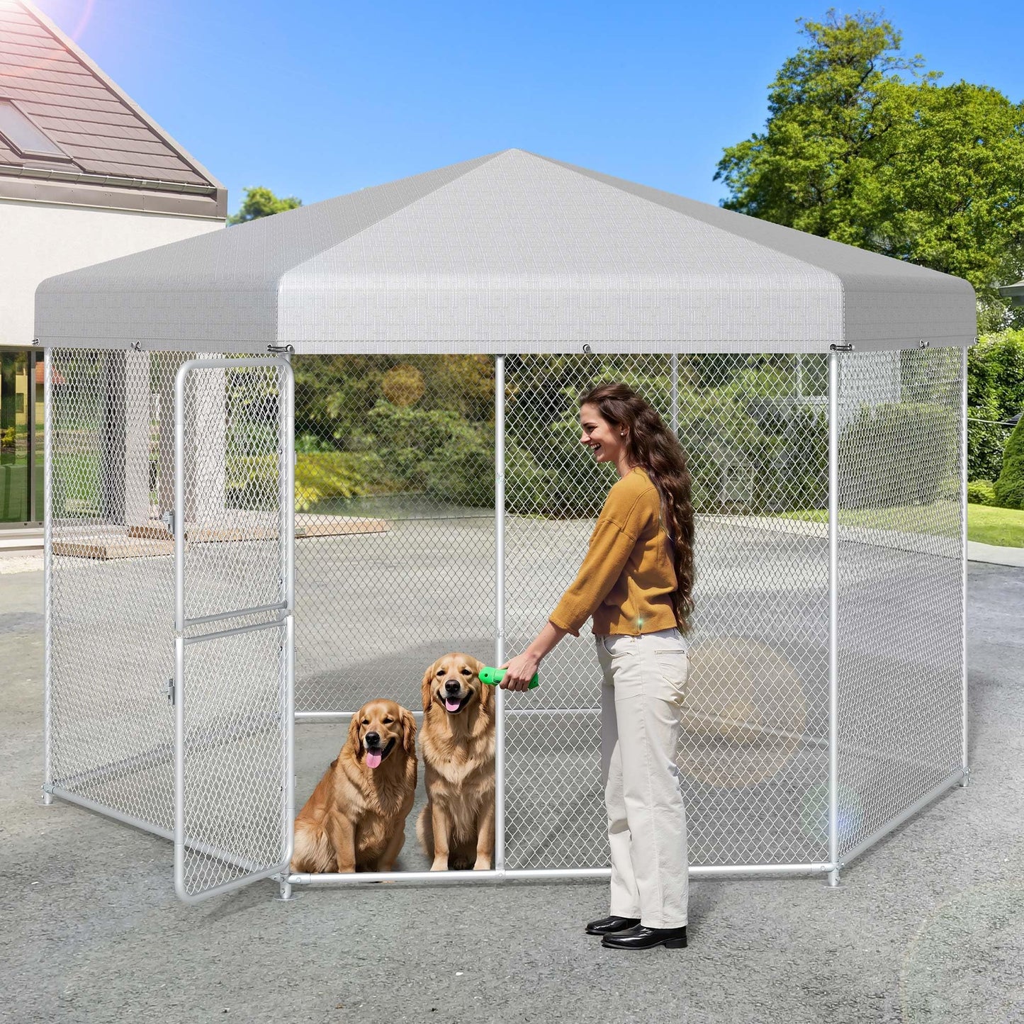 YITAHOME Extra Large Outdoor Dog Kennel for Yard, 13.1×11.2×7.6FT Heavy Duty Pet Pens House Dog Run Enclosure w UV-Resistant Waterproof Roof Cover & Lock, Playpen Fence Outdoor for Medium Large Dogs