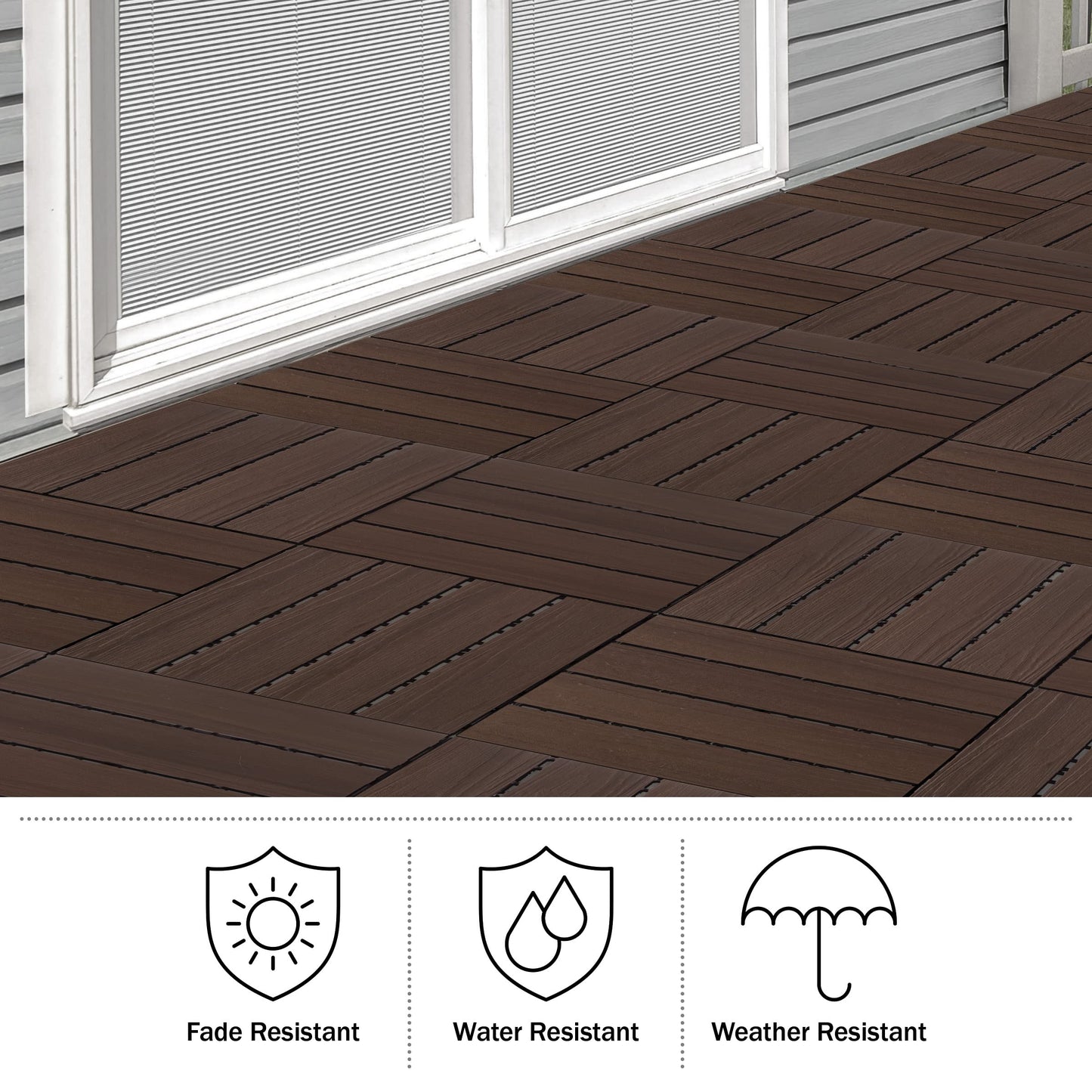 Interlocking Deck Tiles - 30-Pack 11.6-in Wood Plastic Composite All-Weather Outdoor Flooring Balcony Poolside or Patio by Pure Garden (Mocha Brown Woodgrain)