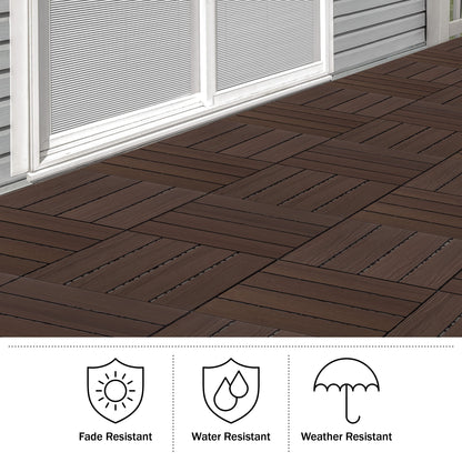 Interlocking Deck Tiles - 30-Pack 11.6-in Wood Plastic Composite All-Weather Outdoor Flooring Balcony Poolside or Patio by Pure Garden (Mocha Brown Woodgrain)