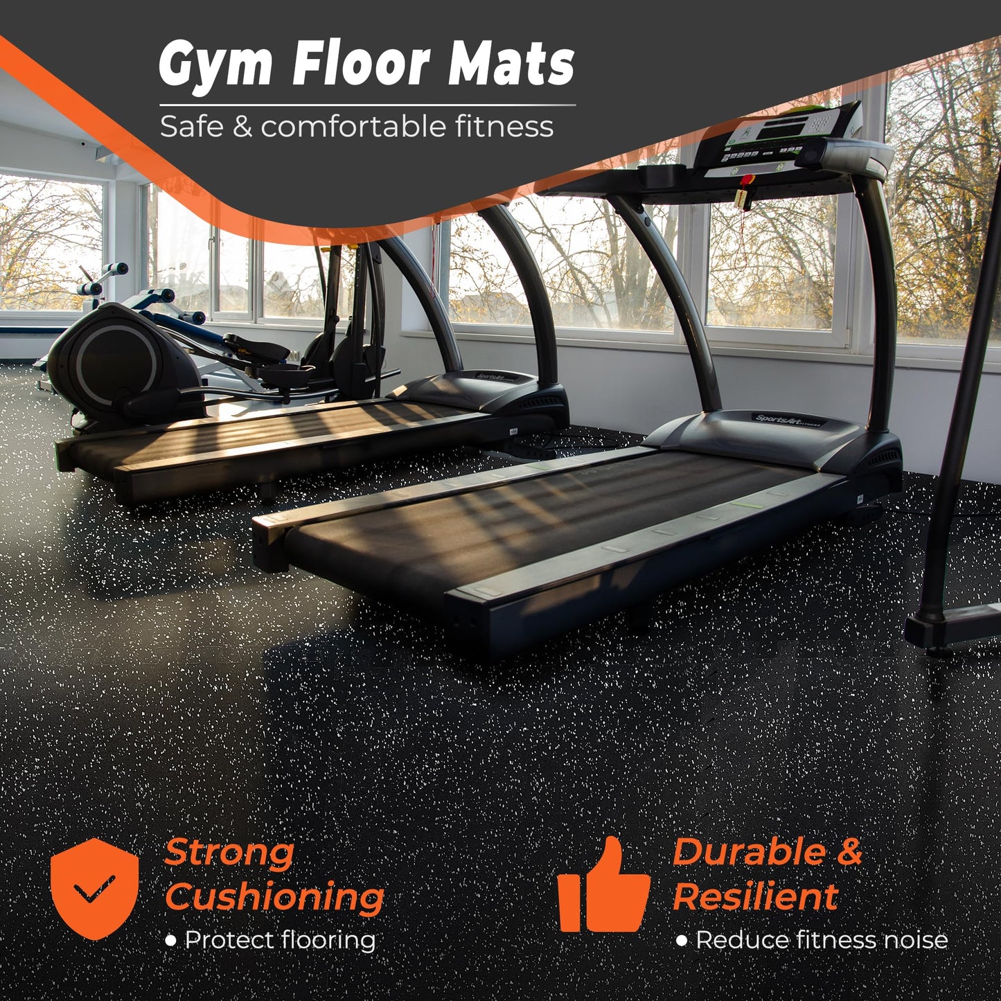 SUPERJARE 0.4'' Thick 24 Pcs 96 Sq Ft Rubber Top Exercise Equipment Mats, High Density EVA Foam Mats with Rubber Top, Interlocking Gym Flooring for Home Gym, Protective Workout Mat, Black/Grey