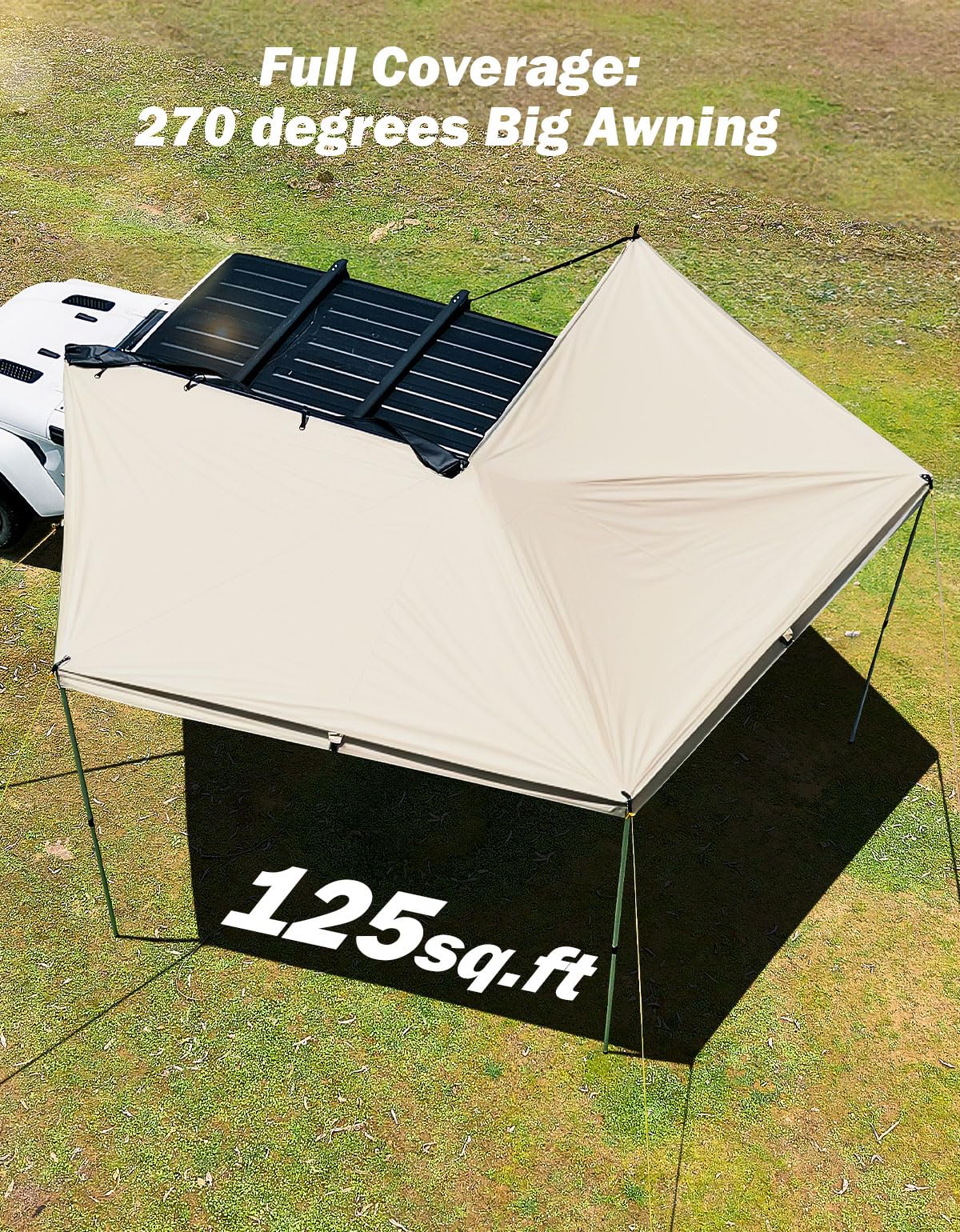 JOYTUTUS 270 Awning - 125 SQ. FT Freestanding All-Weather Side Canopy, Vehicle Awning UV50+, Waterproof PU10000mm, Adjustable for SUV/Truck/Van Driver Side, Wind Resistant