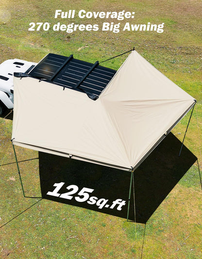 JOYTUTUS 270 Awning - 125 SQ. FT Freestanding All-Weather Side Canopy, Vehicle Awning UV50+, Waterproof PU10000mm, Adjustable for SUV/Truck/Van Driver Side, Wind Resistant