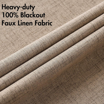 MIULEE 100% Blackout Linen Textured Curtains - Thermal Insulated Copper Brown Grommet Drapes | 52 x 120 Inch (2 Panels)