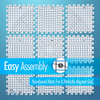 Blocking Mats for Wet and Steam Blocking with Grids and Radial Circles for Curved Projects - 1 cm Thickness - Set of 9 Marked with Numbers Includes 50 t pins and Storage Bag