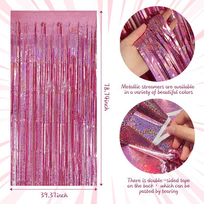 Tinsel Curtain Pink Birthday Party Decorations 2 Packs Glitter Foil Fringe Curtain Decor Streamers Photo Booth for Birthday Christmas Wedding Halloween Graduation