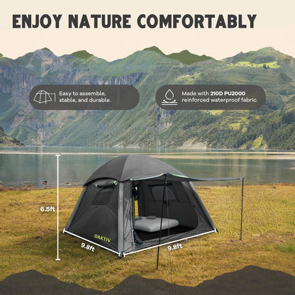 Oaktiv Inflatable Tents for Camping - CloudCamp 4-6 Person Blow Up Tent, Self Inflating Glamping Tent with Pump, 210D Oxford Waterproof, UV50+ Protection, 4-Season Air Tent for Adults
